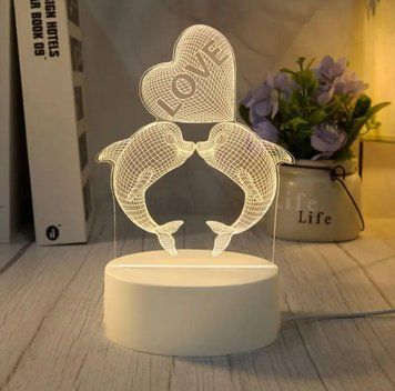 Нічник 3D світлодіодний &laquo;Дельфіни&raquo; USB-порт/мережа Білий теплий Н - 513 фото