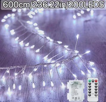 Светодиодная гирлянда для декора на батарейках с пультом |6 м - 200 LED | 8 режимов | Новогодние огни для ёлки, комнаты, стола Н - 547 фото